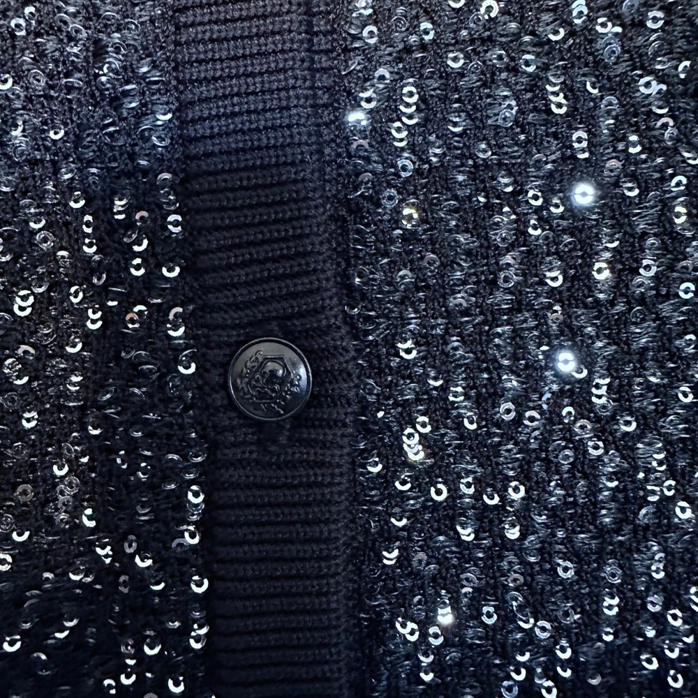NWT | The Kooples | Black Knit Cardigan Sweater  | Silver Sequin-Embellished - Picture 8 of 10